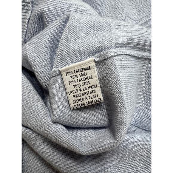 Never Worn Eric Bompard Light Blue Cashmere Silk Sweater, Boat Neck ¾ Sleeve Top - Picture 9 of 10